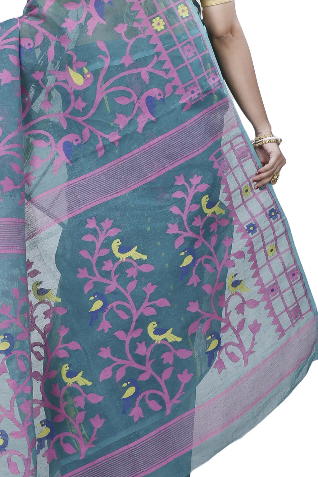 See Green Pure Cotton Sabon Jamdani Saree (1307)